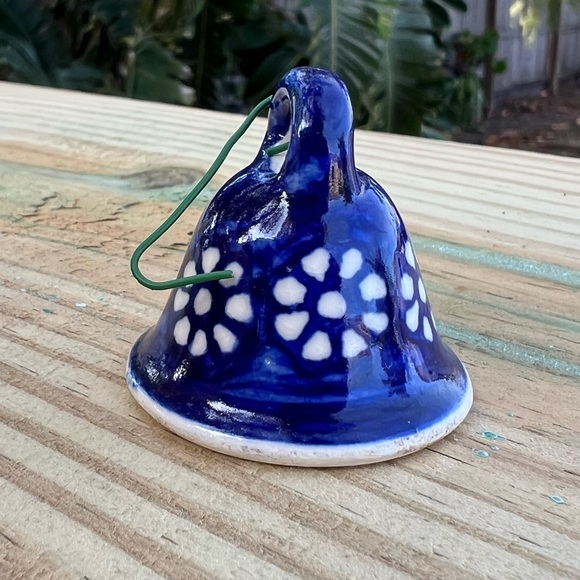 Polish Pottery Mini Bell Ornament Blue & White Floral Ceramic Handcrafted Decor - Picture 7 of 8